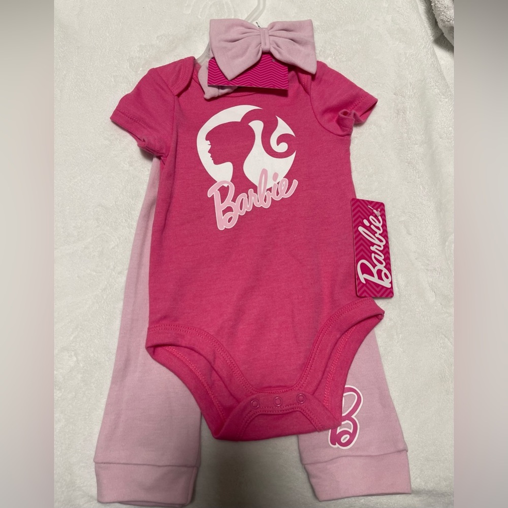 Brand New Baby Girl 3-6 Months Pink Barbie Outfit 3 pc